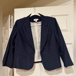 Navy Blue Blazer with Pleated Back